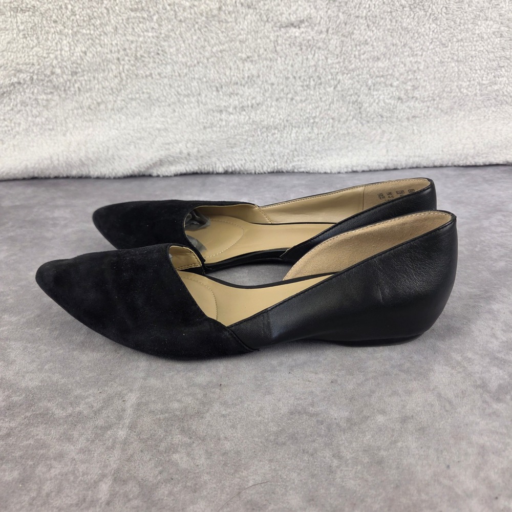 Naturalizer Samantha Black Leather Suede Pointed Toe dOrsay Flats Womens 9W